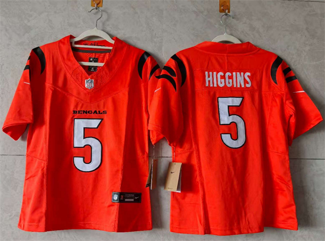 Women's Cincinnati Bengals #5 Tee Higgins Orange F.U.S.E. Stitched Vapor Football Jersey(Run Small)